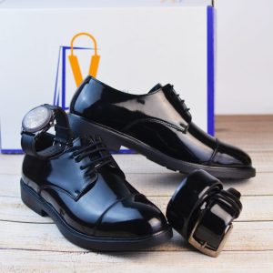 حذاء Oxford جلد لامع برباط كلاسيك